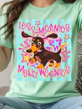 Gildan Mint Green Dachshund Graphic Tee with Bright Accents